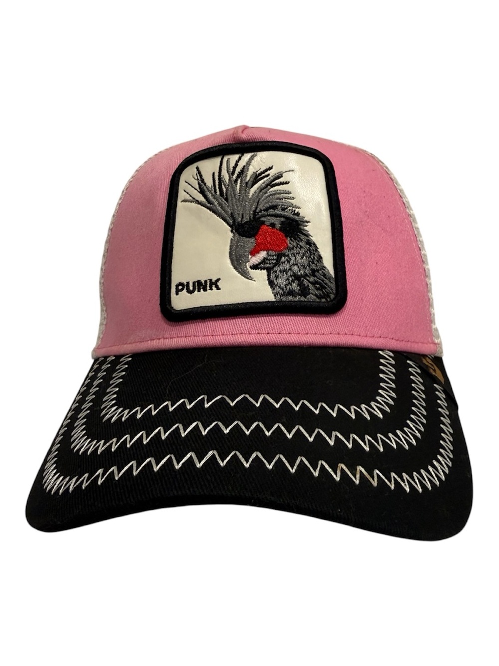 GOORIN BROS Punk Trucker Hat Rare Hot Pink Black Cockatoo Animal Farm Cap EUC